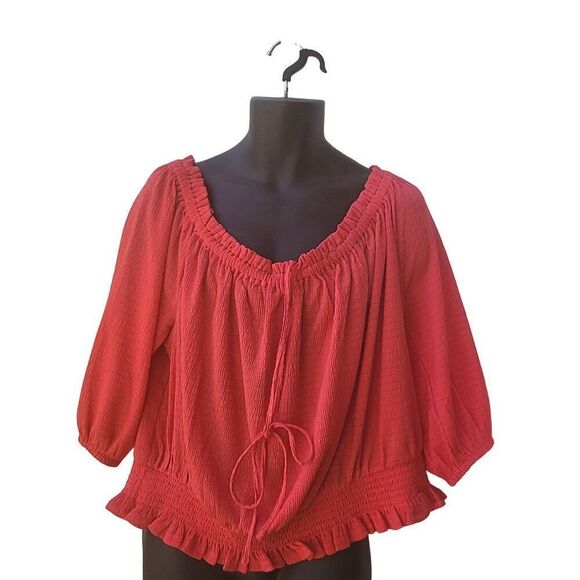 Michael Kors Cropped Blouse Women Sz 3X Plus Size‎ Geranium Boho NWT - Picture 1 of 10